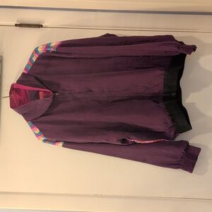 Oleg Cassini Purple Silk Bomber Jacket with Colorful Stripes